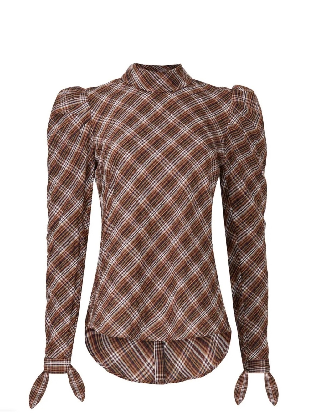 Veronica Beard Isabel Women’s Blouse Size 2 Brown Plaid Puff Sleeve Preppy
